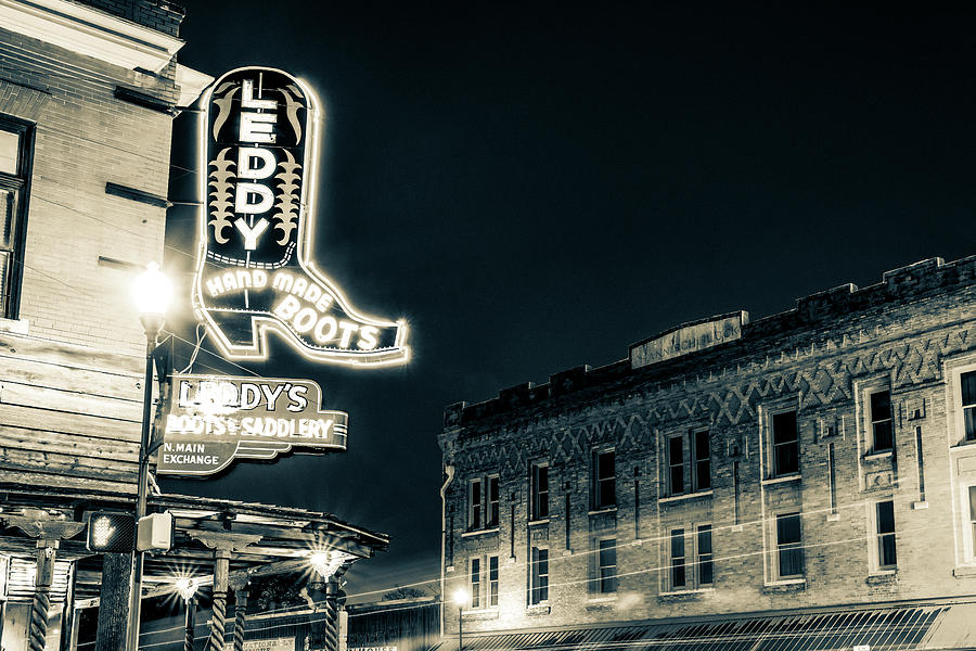 Neon Boot In The Stockyards Of Fort Worth - Sepia Edition Photograph by Gregory Ballos