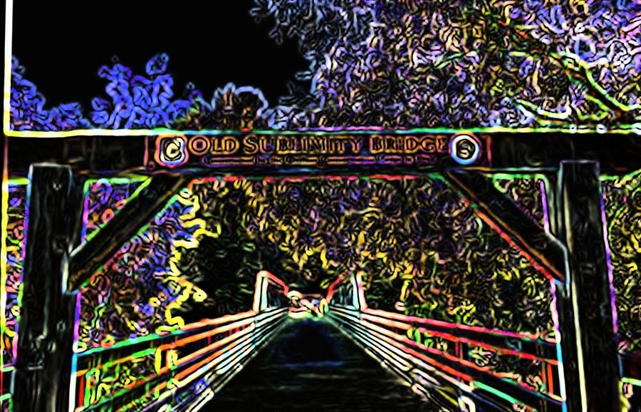 Neon Bridge at Night Digital Art by Stacie Siemsen