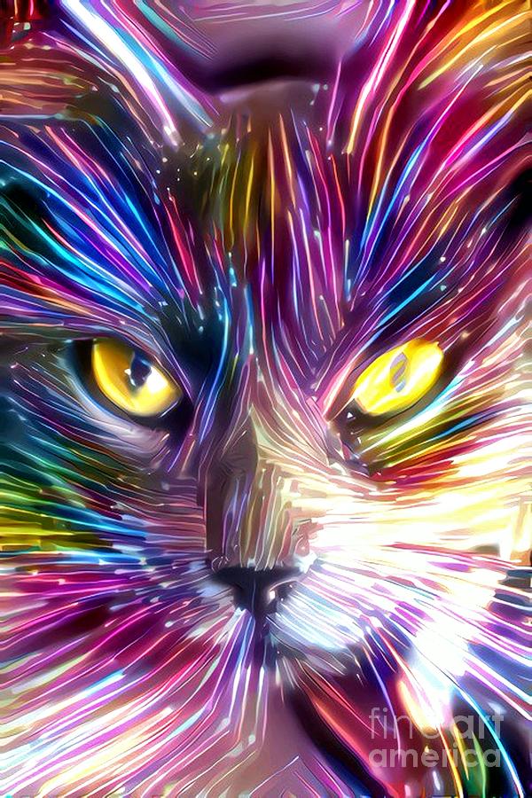 Neon Cat Digital Art by Acr Acr - Fine Art America