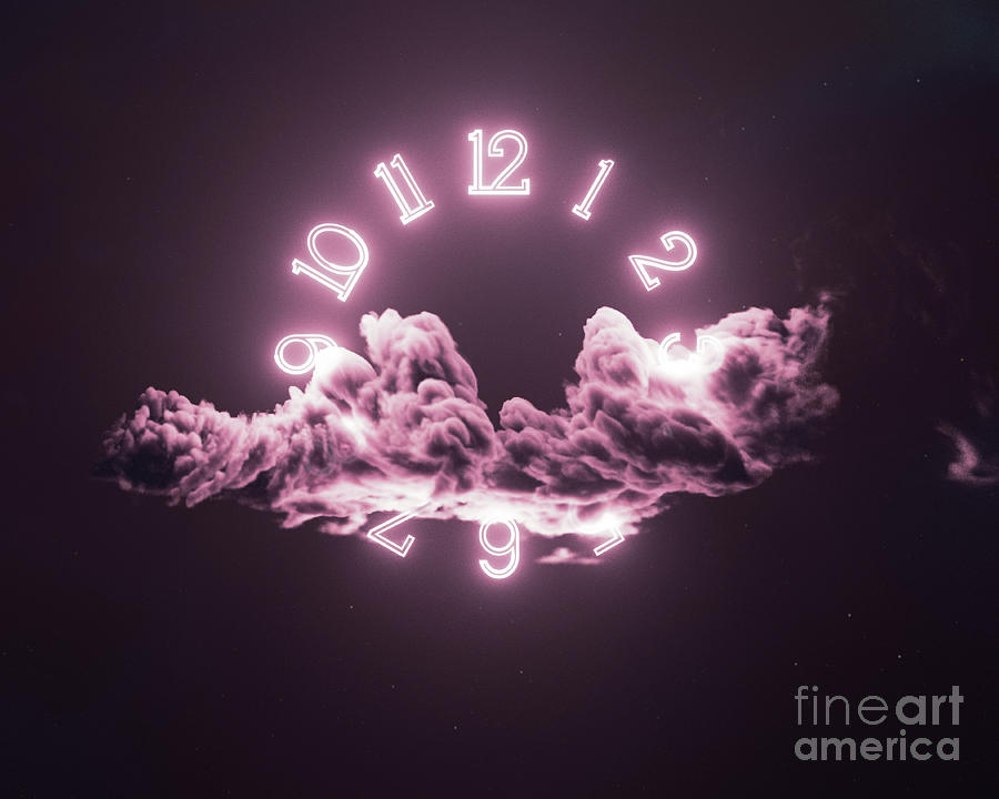 Neon Clock In The Clouds Digital Art