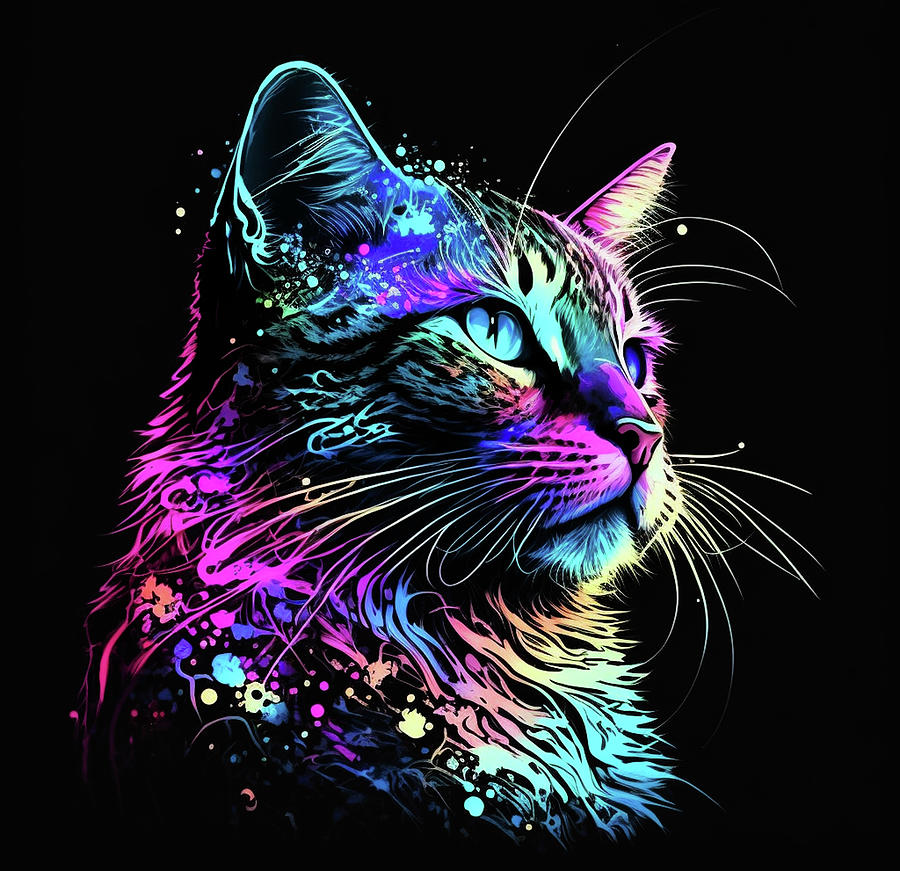 Neon Colors Black Light Effect Kitty Digital Art by Kailooma X TheDol ...