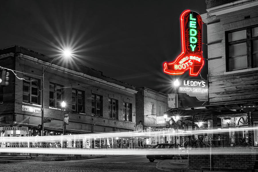 Neon Embrace In The Fort Worth Stockyards - Color Splash Edition Photograph by Gregory Ballos