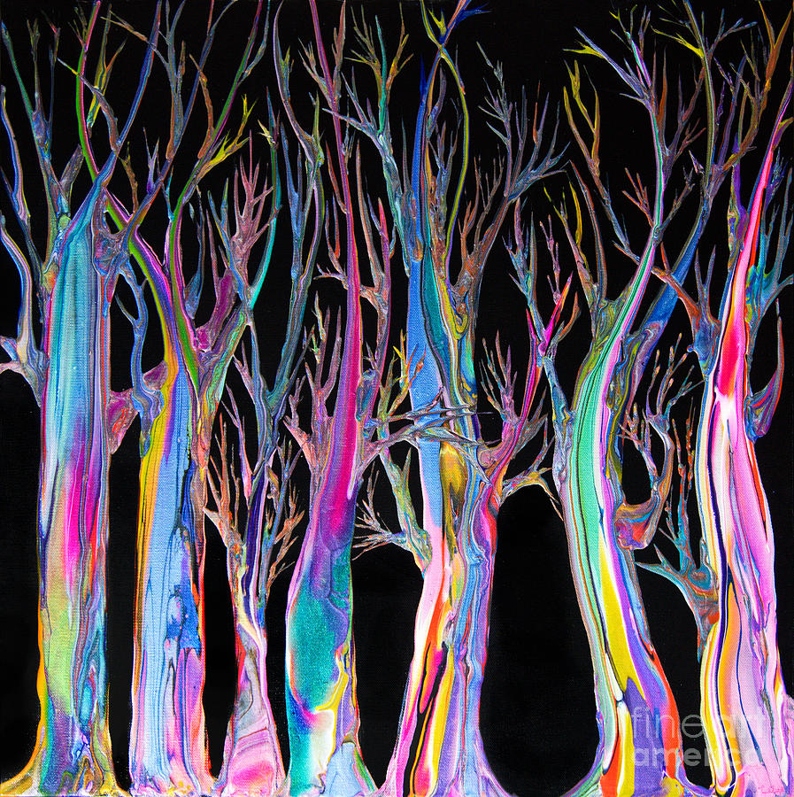 Neon Eucalyptus Bare Branches 7746 Painting by Priscilla Batzell Expressionist Art Studio Gallery