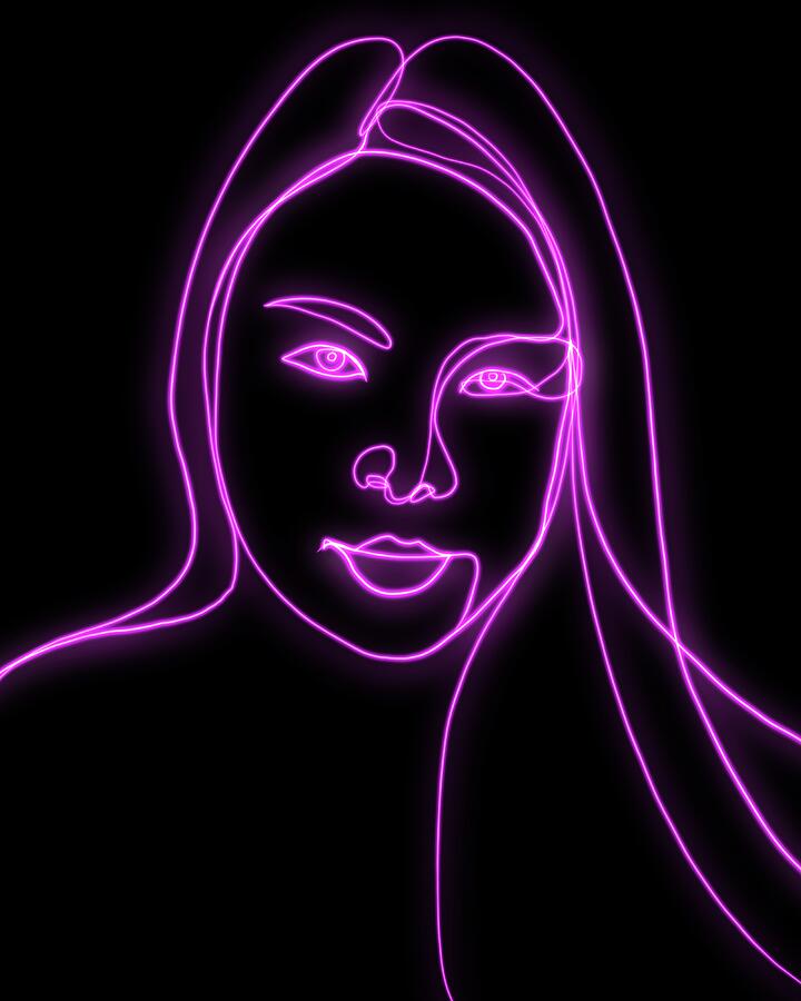 Portrait Drawing - Neon Girl Portrait by Masha Batkova