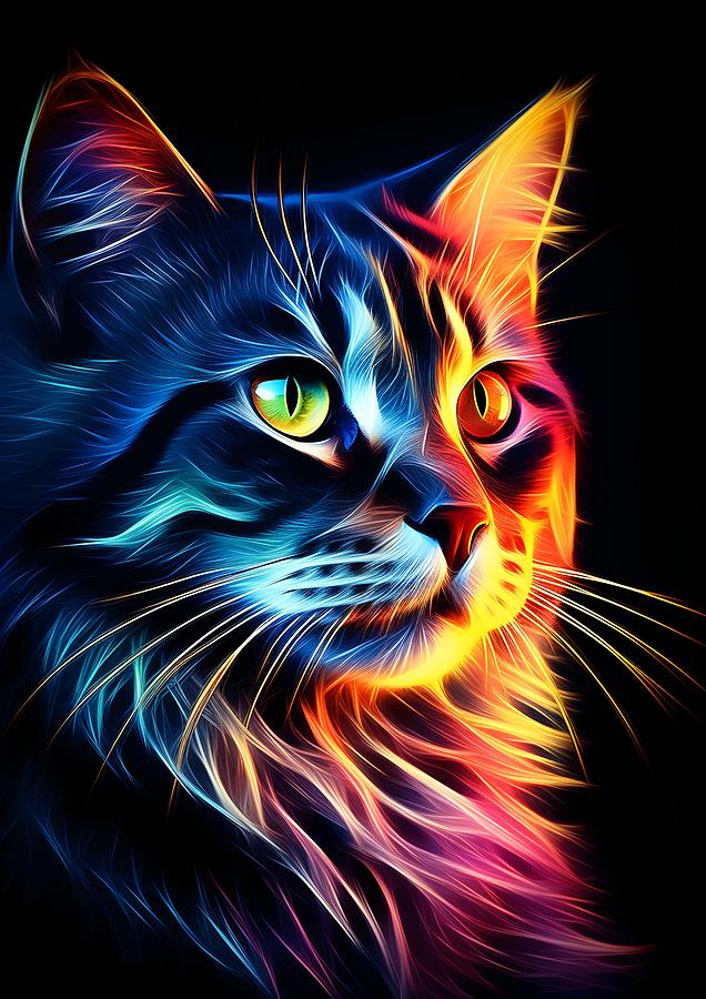 Neon Glow Kitty 2 Painting by Lilia D - Fine Art America