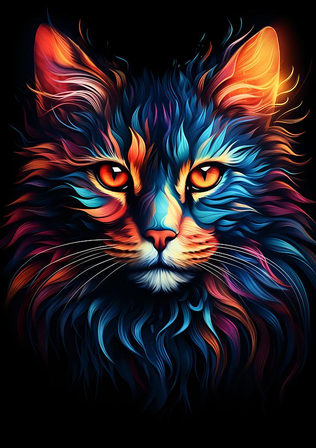 Neon Glow Kitty 4 Painting by Lilia D - Fine Art America