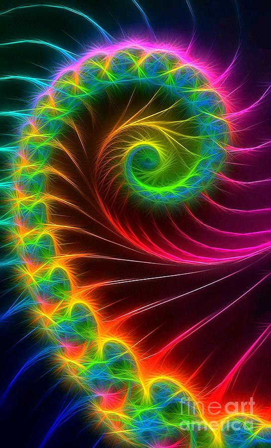Neon Glow Spiral Digital Art by Rachel Hannah