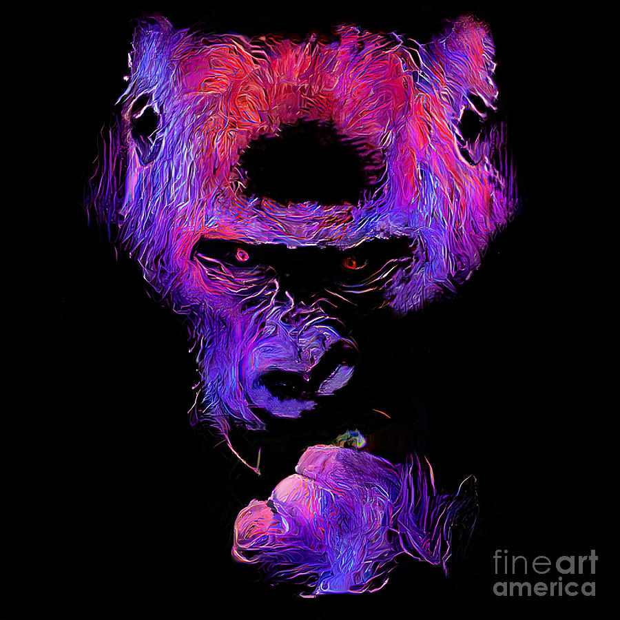 Neon Gorilla In a Dark Digital Art by Diemante Sulciute - Fine Art America