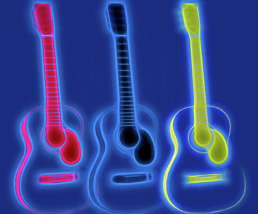 Musician Digital Art - Neon Guitar Trio by Dan Sproul
