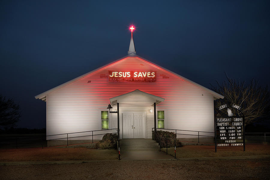 Neon Jesus Church Light Painting Photograph by Steve Templeton