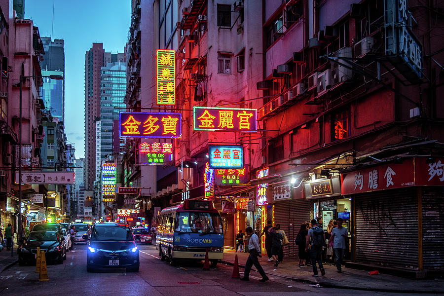 TVsæt hærge utilsigtet Neon Lights Illuminate a Busy Hong Kong City Block Photograph by Hiram Rios  Hernandez - Fine Art America