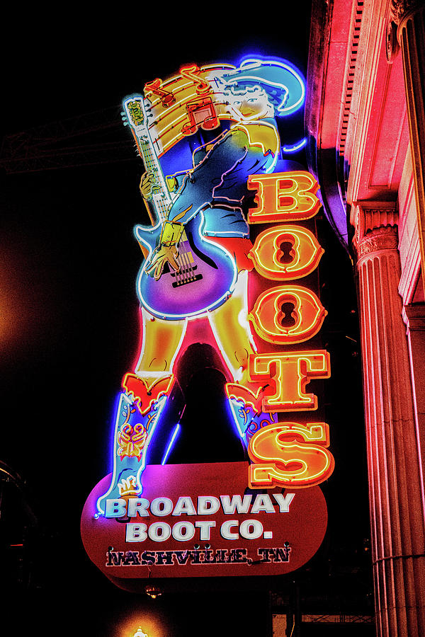 Neon Lights In Nashville Tennessee Girl With Guitar Photograph by Dave Morgan