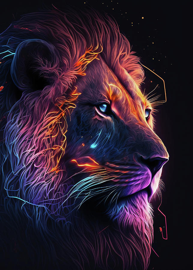 Neon Lion Digital Art by Masterpiece Gallery - Fine Art America