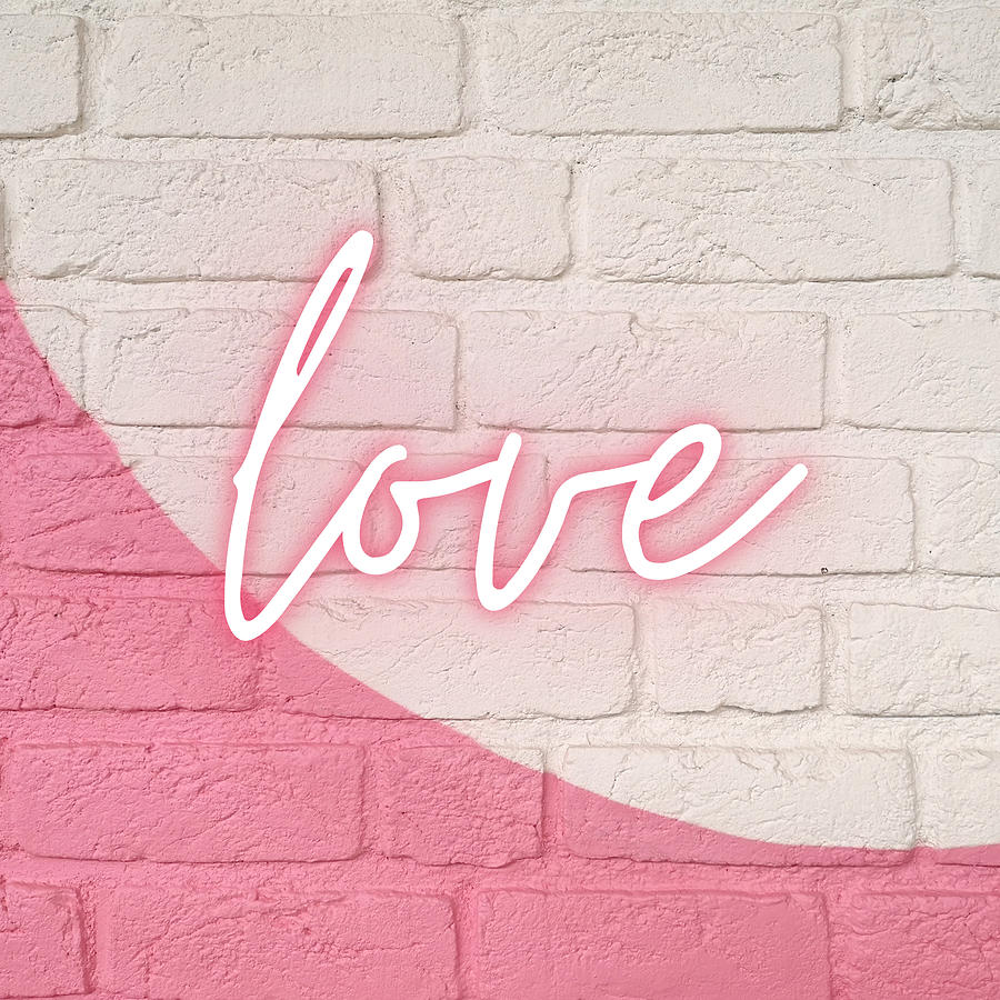 Pink Neon LOVE Brick Wall Art Painting by Lynnie Lang