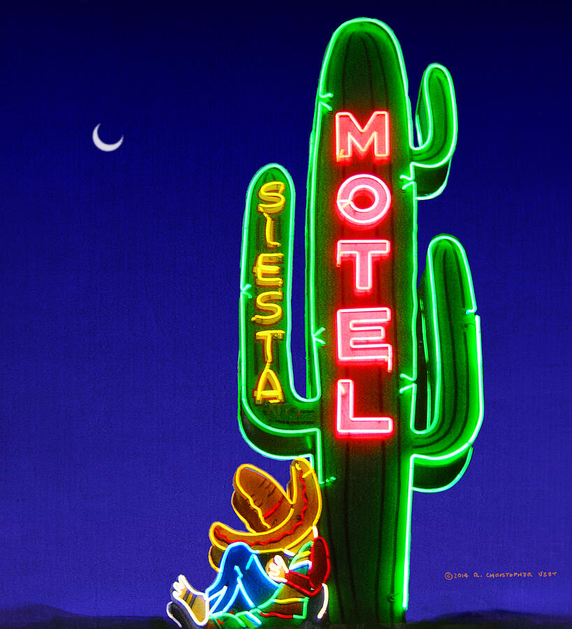Sign Photograph - Neon Moonlight Siesta Motel by R christopher Vest