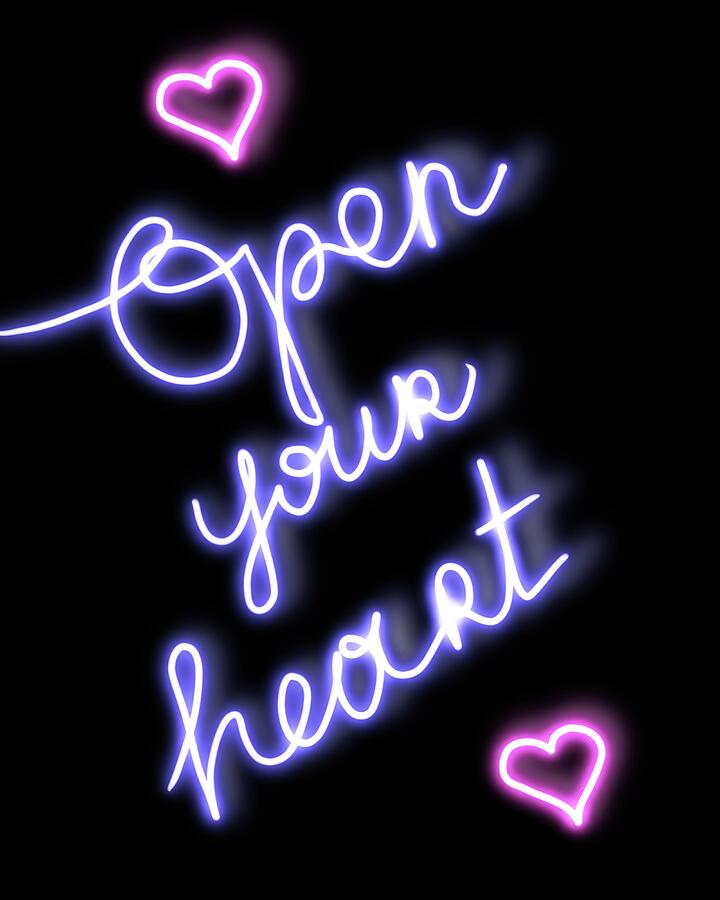 Sign Drawing - Neon Open Your Heart by Masha Batkova