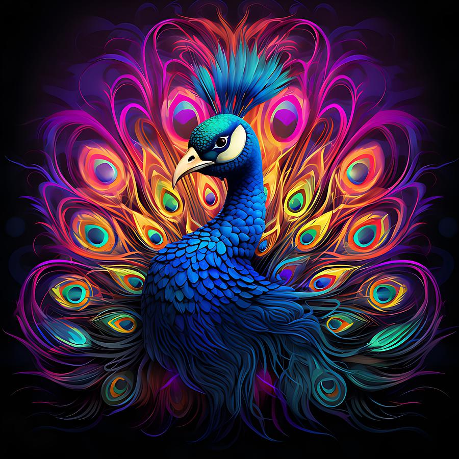 Neon Peacock 1 Digital Art by Miley Jade - Fine Art America