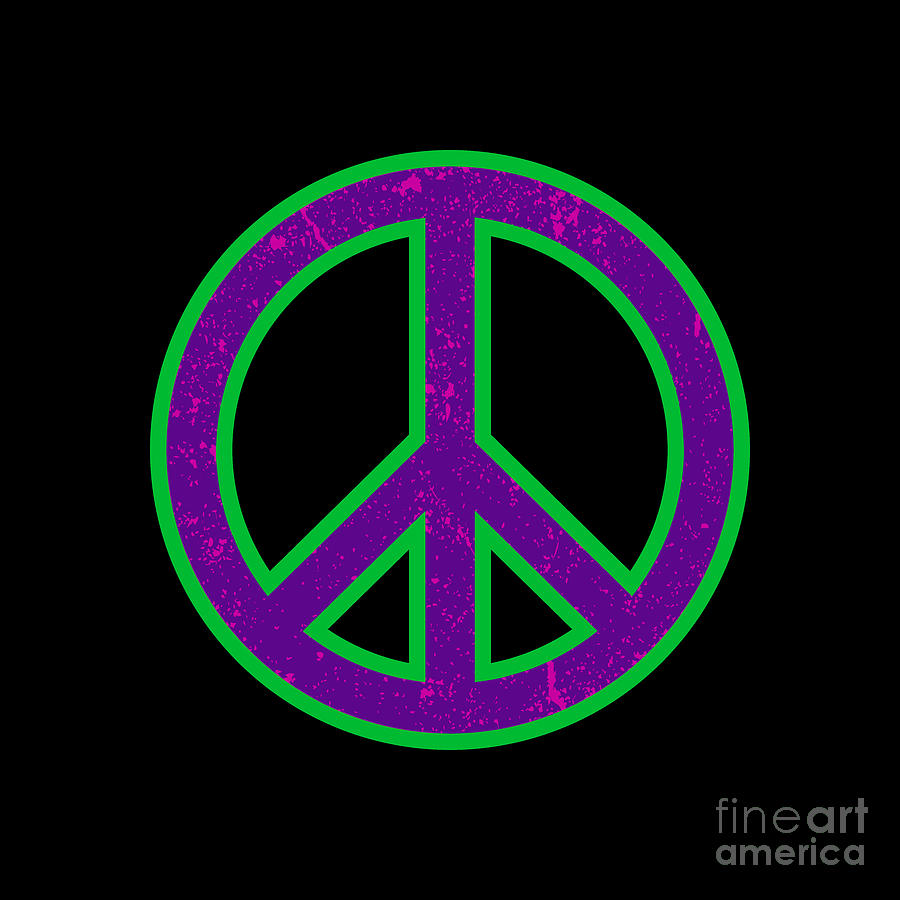 Neon Purple And Green Peace Sign Symbol Digital Art By Mark Stephen Reed