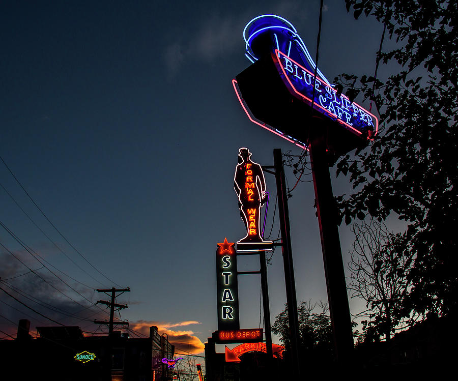 Retro Sign Photograph - Neon Row by Amy Sorvillo