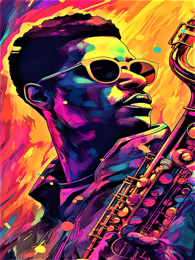 Neon Sax Man - Sax Player In Sunglasses Digital Art by Sykart Designs ...