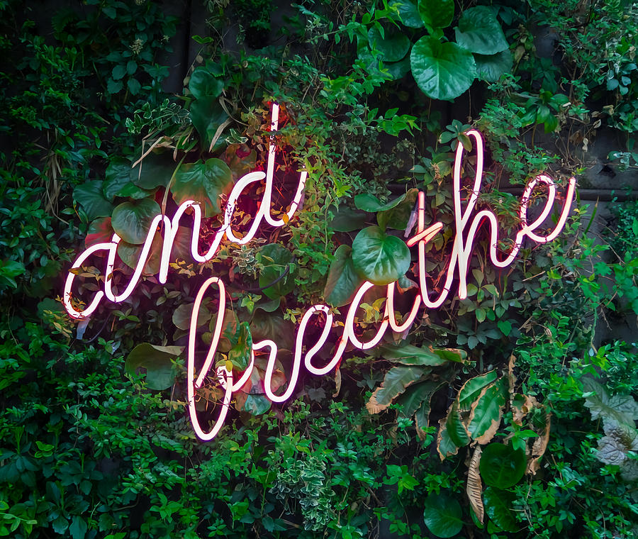 Neon Sign and breathe Poster hippie Painting by Clark Cameron - Fine ...