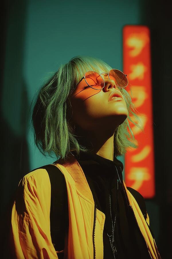 Neon Solitude - Cyberpunk Woman in Sunglasses Digital Art by Matthias Hauser Neon Solitude - Cyberpunk Woman in Sunglasses Digital Art by Matthias Hauser