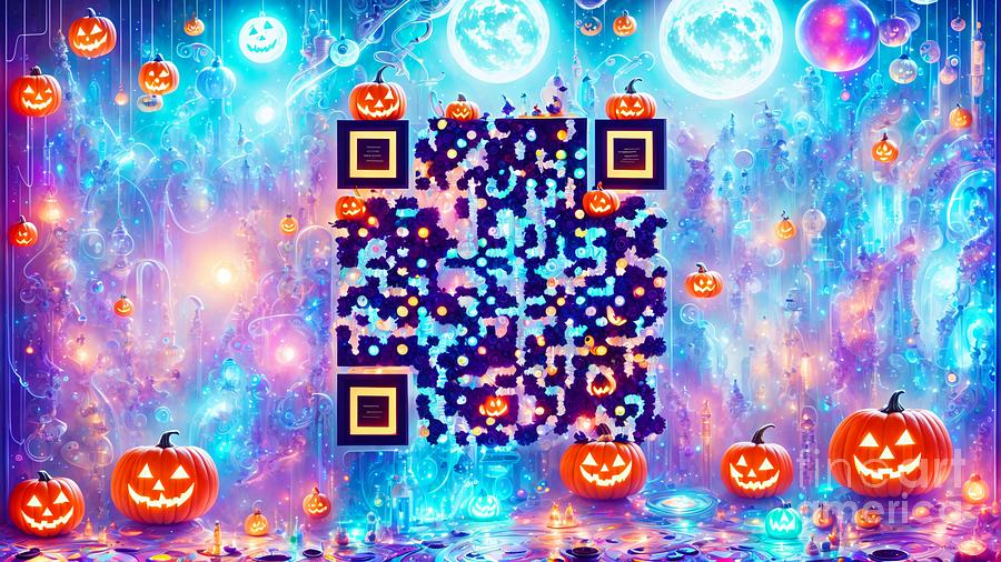 Neon Spooky Halloween Party - Scan Pumpkin Art QR Code for Music Mixed Media by Artvizual Premium
