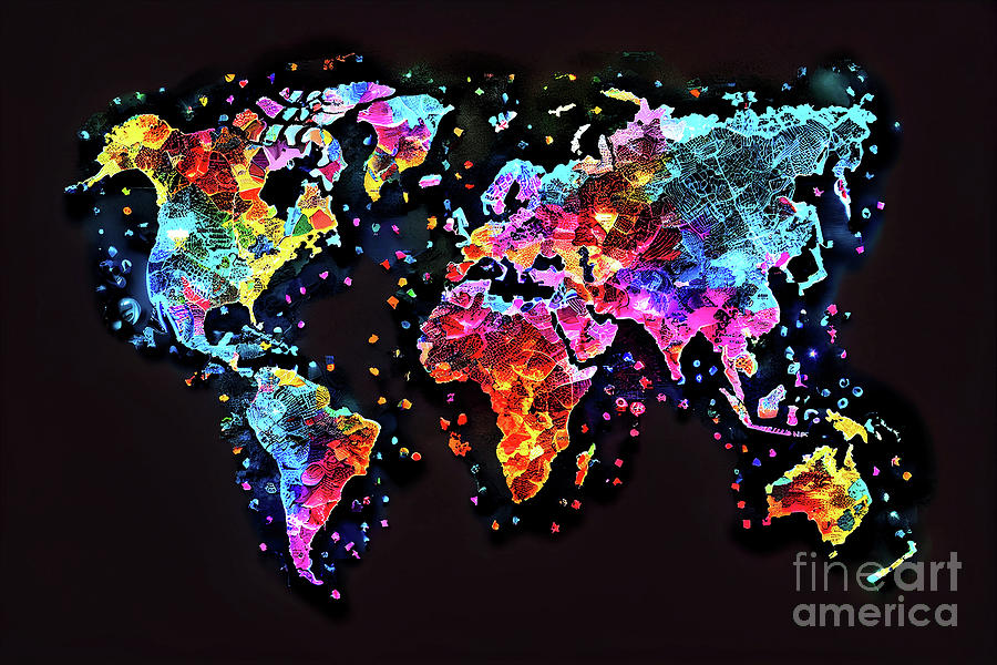 Neon World Map Digital Art by Mark Ashkenazi - Pixels