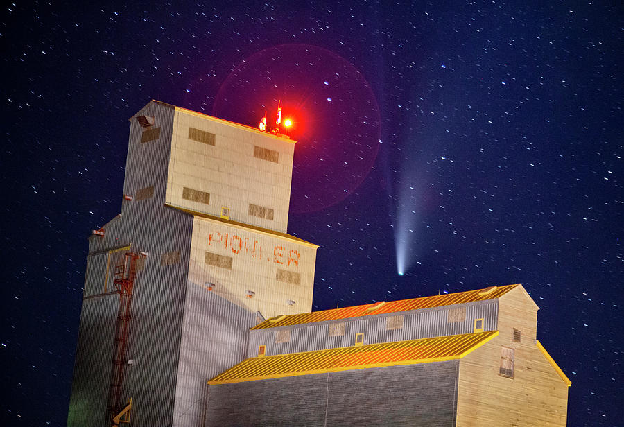 Neowise Comet And Grain Elevator Photograph