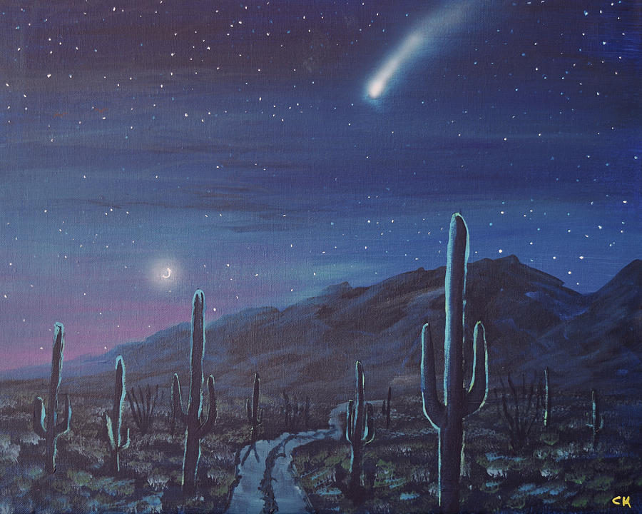 Saguaro National Park Painting - NEOWISE Comet over Arizona Desert by Chance Kafka