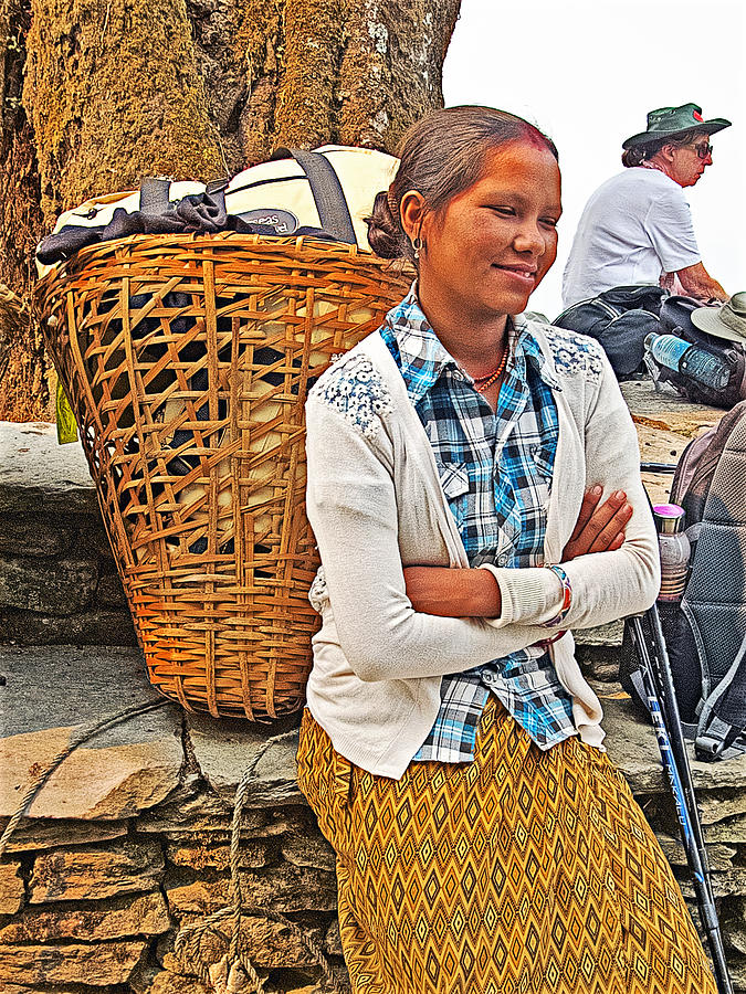Nepali Woman Porter Resting Her Large Full Basket On Trek Nepal Photograph By Ruth Hager Fine