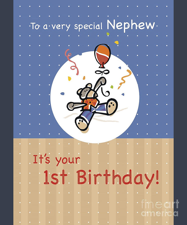 Nephew 1st Teddy Bear Balloon Birthday Greeting Card Digital Art by ...