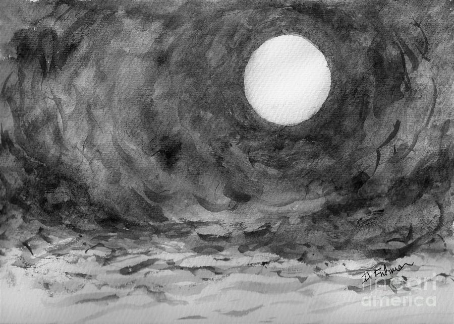 Neptune Full Moon BW Painting by Denise F Fulmer