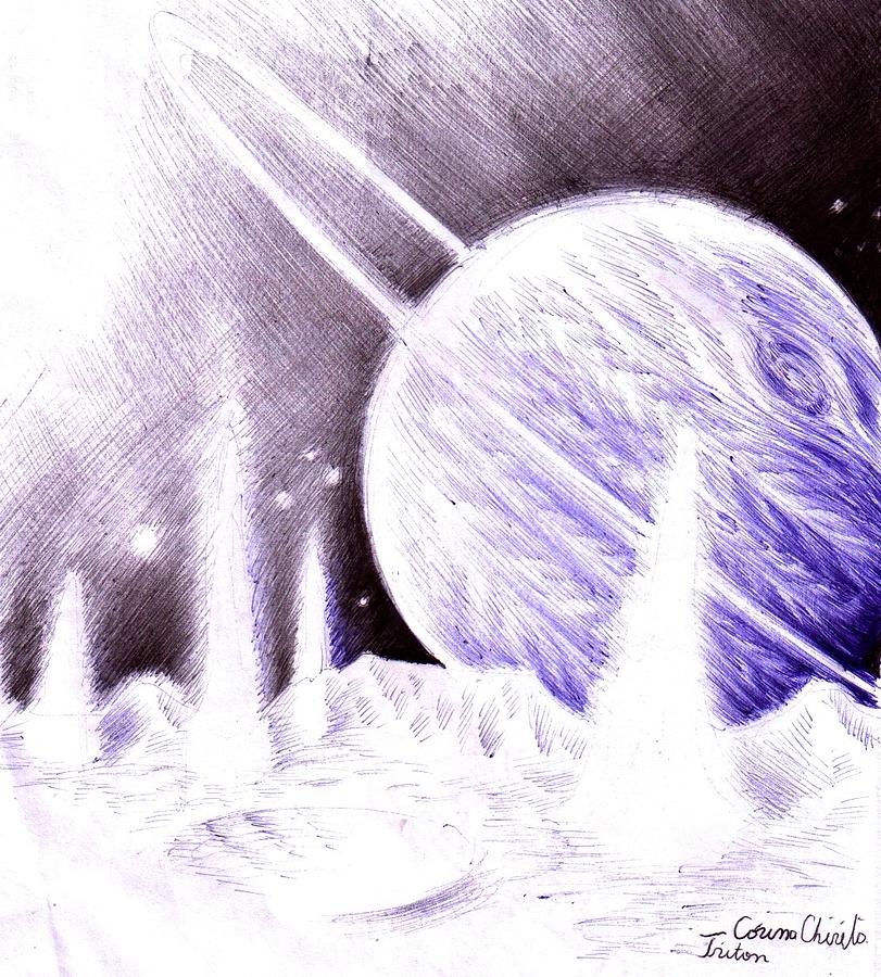 Neptune seen from Triton Drawing by Chirila Corina - Fine Art America