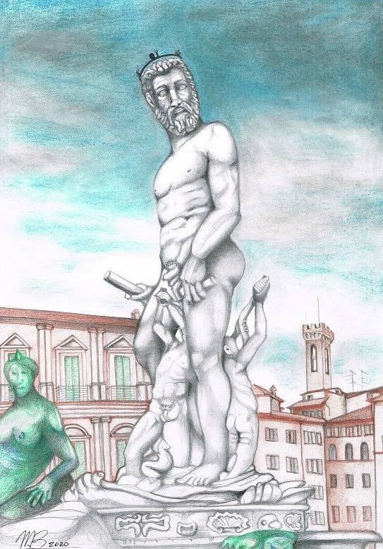 neptune statue drawing