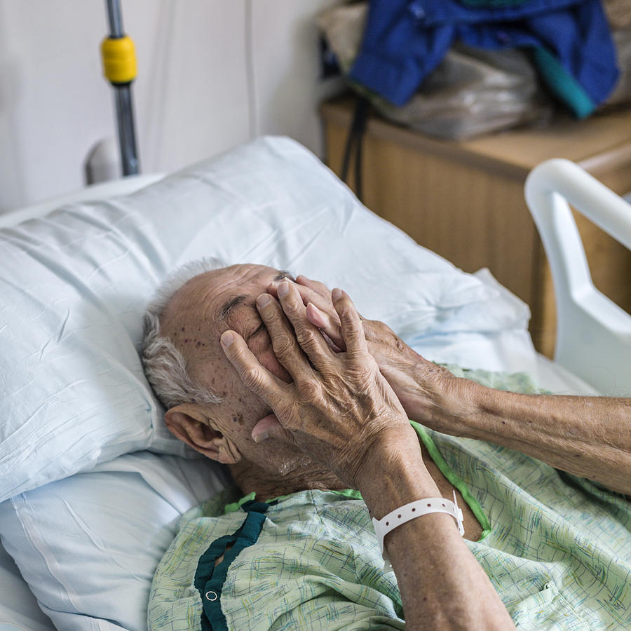 Nervous Elderly Man Hospital Patient Covering Face With Hands Photograph by Willowpix