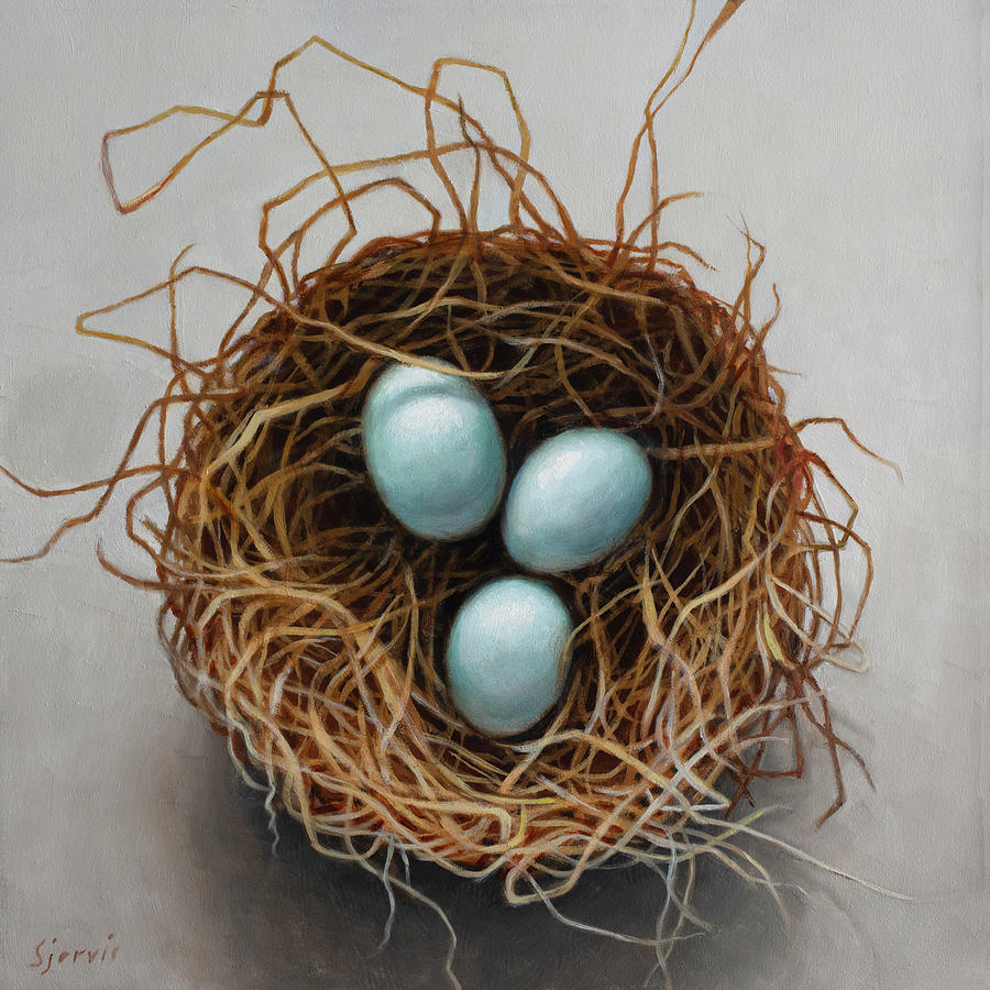 Egg Painting - Nest With Blue Eggs by Susan N Jarvis