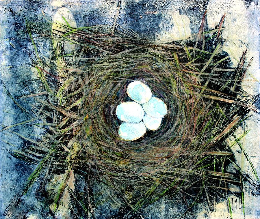 Egg Painting - Nest with Clutch of Eggs by Janet Immordino