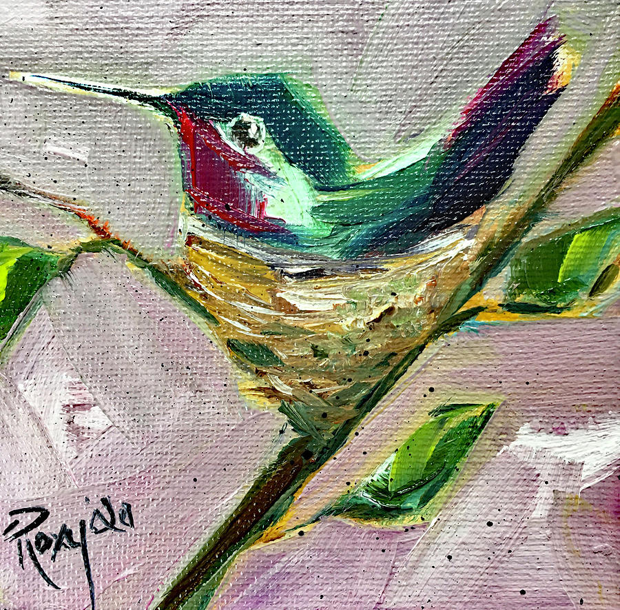 Nesting Hummbingbird Painting by Roxy Rich