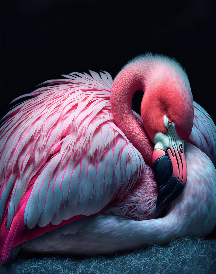 Nesting Pink Flamingo 3 Digital Art