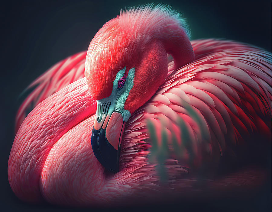 Nesting Pink Flamingo 4 Digital Art