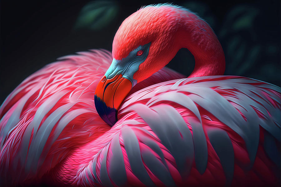 Nesting Pink Flamingo Digital Art