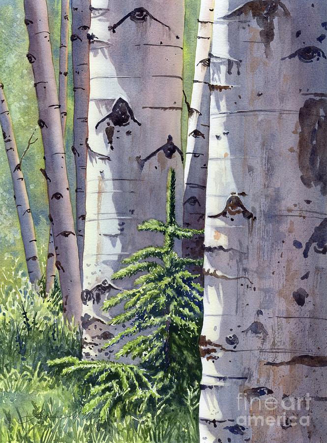 Tree Painting - Nestled Among Aspen by Lorraine Watry
