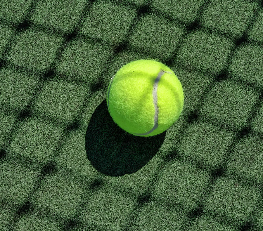 Net Shadows On Tennis Court And Tennis Ball Photograph