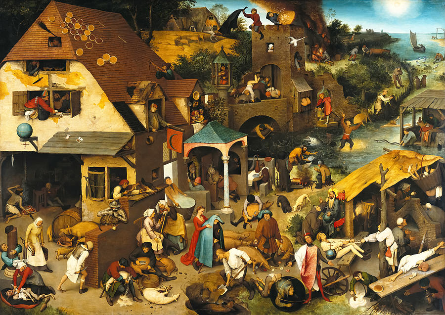 Vintage Painting - Netherlandish Proverbs by Pieter Brueghel the Elder