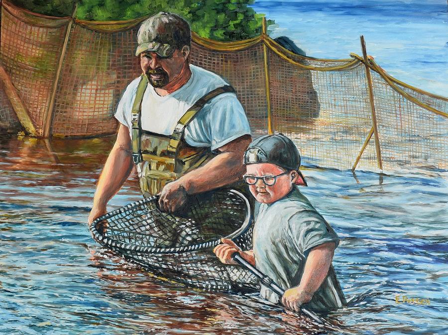 Netting Alewives, East Machias, Maine Painting by Eileen Patten Oliver
