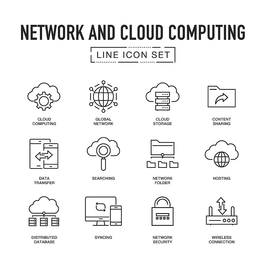 Network and Cloud Computing Line Icon Set Drawing by Cnythzl