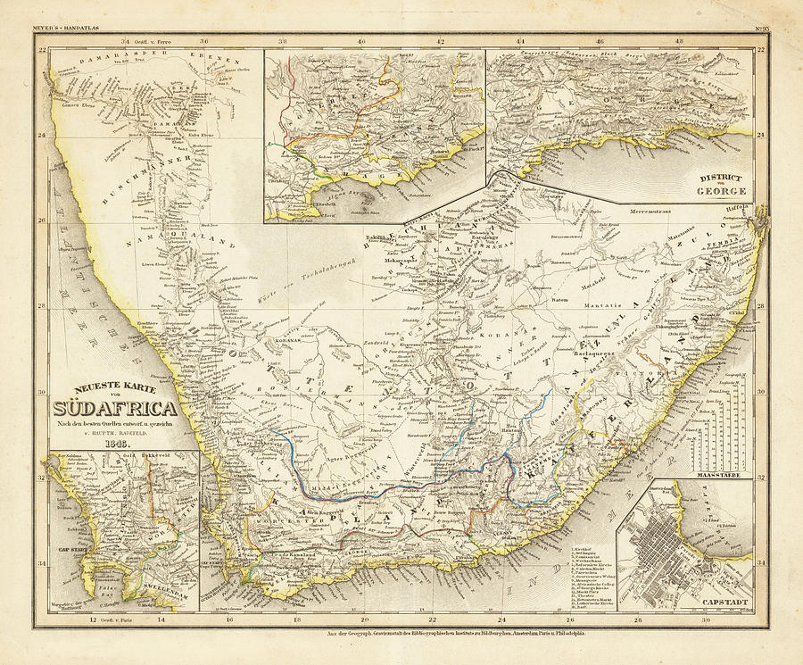 Neueste Karte von Sud Africa Hildburghausen Painting by Joseph Meyer ...