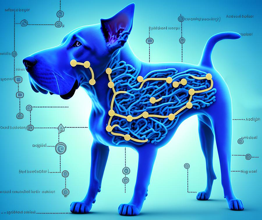 Neural Network of Dog Brain, Generative AI Illustration Digital Art by