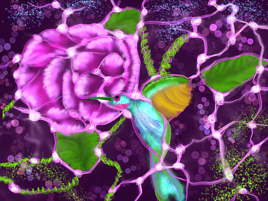 Neurographic Floral Hummingbird Digital Art